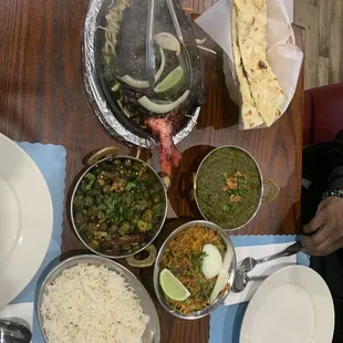 Fish 2021, Bhindi Fry, Chicken Saag, Shahi Biryani, &amp; Garlic Naan