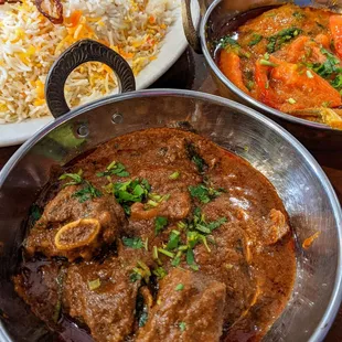 Beef Curry and pomfret curry