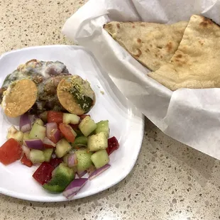Two Veg Lunch Buffet Items (Salad, and Papdi Chaat) with Fresh Naan