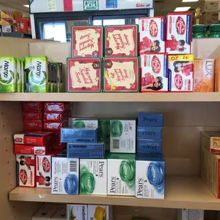 a shelf full of teas