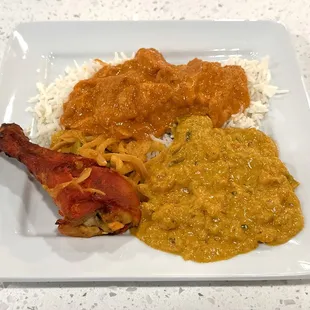 Chicken Tikka Masala on Basmati Rice, Chicken Tandoori and Chana Masala from the Buffet