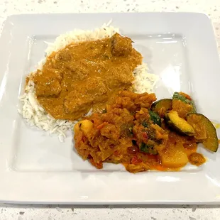 Beef Korma on Basmati Rice and Zucchini Masala from the Buffet