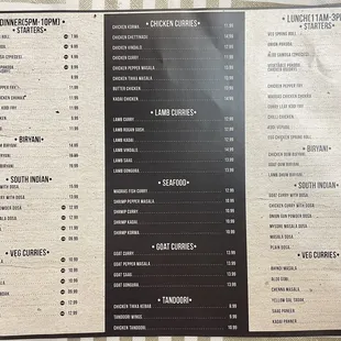 a menu for a restaurant