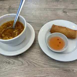 Hot and Sour Soup, spring roll