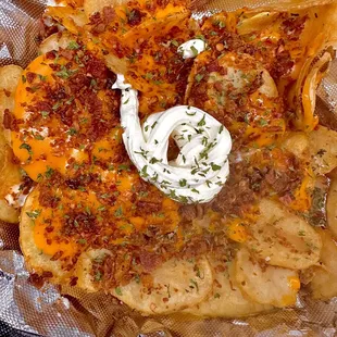 a tray of baked potato chips