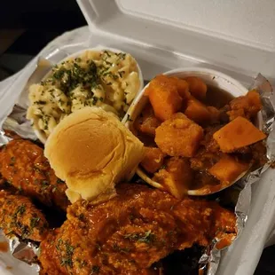 a takeout box of food