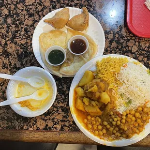 two plates of food on a table