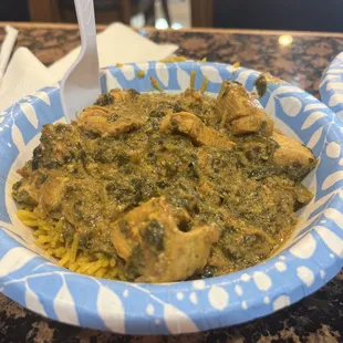 Spinach and chicken with spicy basmati rice