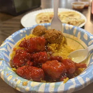 Today's special: 2 entree bowl with rice. $10 and 10% goes to charity