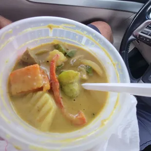 Yellow Thai beef curry, had mostly potatoes. 50% potato, 25% beef, 25% other veggies