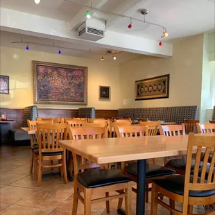 tables and chairs in a restaurant