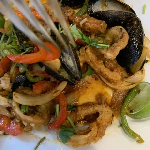 Spice seafood special with white rice