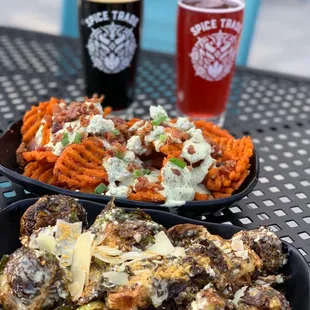 HH - sweet potato waffle fries and caesar brussel sprouts