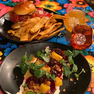 Korean fried chicken and beet salad