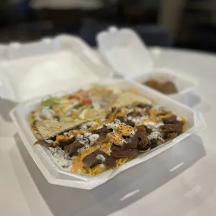 Lamb gyro platter with a side of falafel