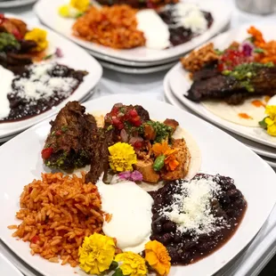Fiesta Plate with Chicken &amp; Carne Asada Tacos, Spanish Rice, &amp; Black Beans - Plated Dinner for 200 guests