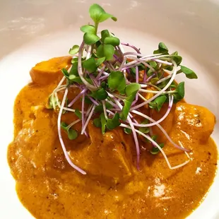 Chicken Tikka Masala topped with Fresh Microgreens