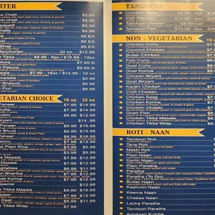 the menu for the restaurant