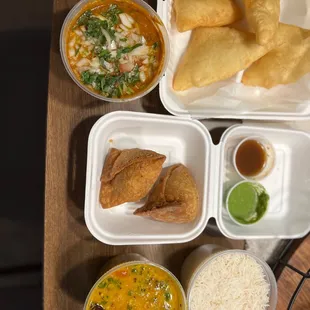 Chole Bhature, Vegetable Samosa, Yellow Daal Tadka