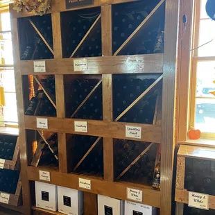  a display of wine bottles