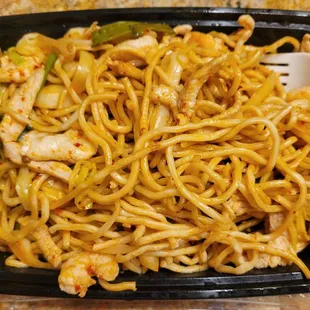 #156- Spicy Chow Mein,  with shrimp,  pork, chicken