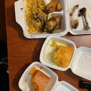 Caribbean jerk chicken Mac and cheese pumpkin cornbread