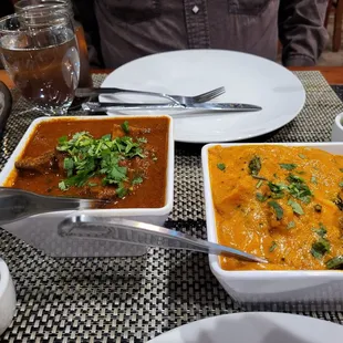 Goat curry and coconut curry shrimp