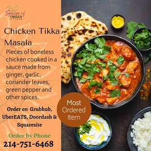 Love at First Bite! Chicken Tikka happens to be our most ordered item .
Spices of India Kitchen is an Indian restaurant in Irving Texas.