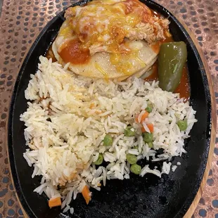 Chicken enchiladas. Small portion for an entree