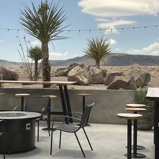 tables and chairs on a patio