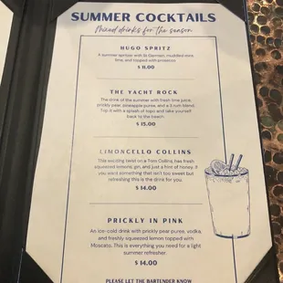 Summer Cocktail Menu as of July 6, 2023