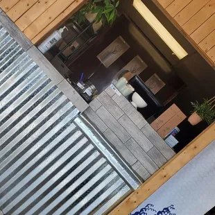 a view of a kitchen from above