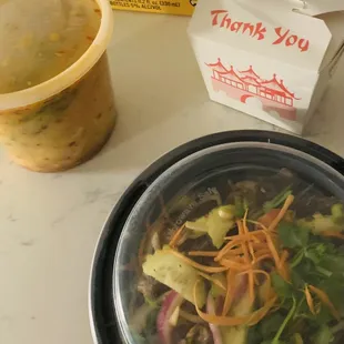 Beef salad and paanag curry with chicken. Delicious!