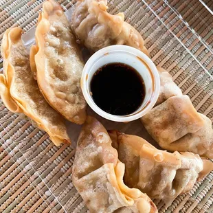 a plate of dumplings