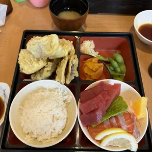 2 choice Ahi &amp; Veggie Tempura with Sashimi only $27