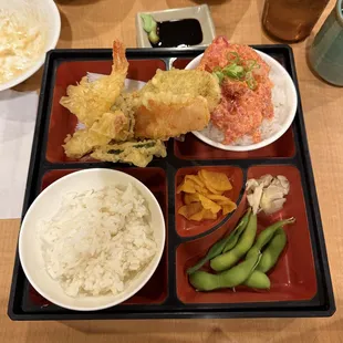 spicy ahi + shrimp &amp; vegetable tempura