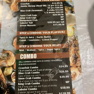 the menu for the boil