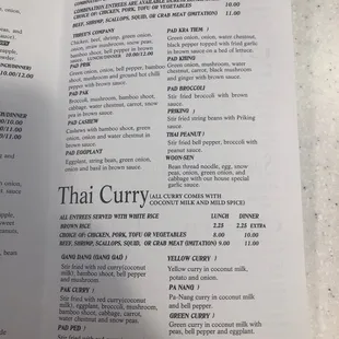 Entrees, Thai curry