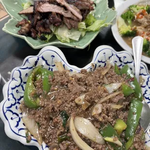 Spicy BBQ Pork and pad Kra pow