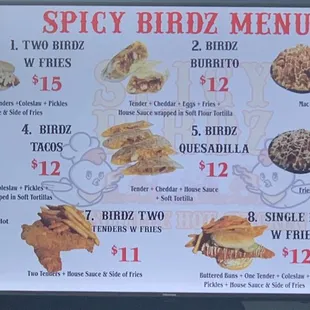 Spicy Birdz Menu