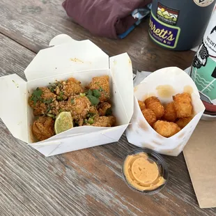 two baskets of fried chicken