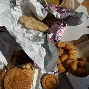 Hot Gai, Tingly Tots, and Roti with Cherry (Panang)