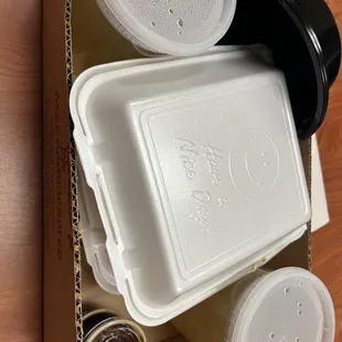 the contents of a takeout container