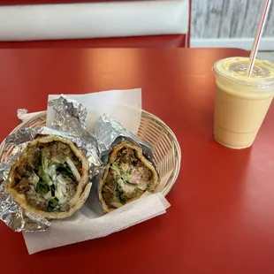 Spicy Lamb Shwarma and a Mango Lassi.
