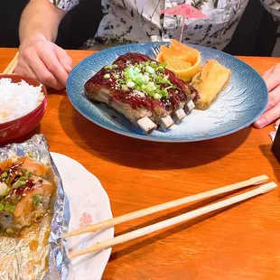 Ribs and the mother's roll ! The ribs were SO SOFT! Meat fell off the bone! We loved it