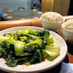 D18. Bok Choi (炒小白菜) ($11.95). White Rice ($1.50 each).