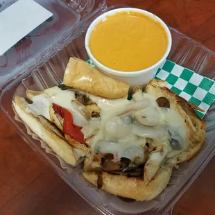 Chicken Cheesesteak with Gingered Carrot Soup