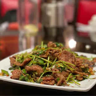 Mongolian Beef with Onions and Hot Pepper