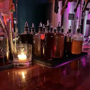 Pretty bottles on the bar.