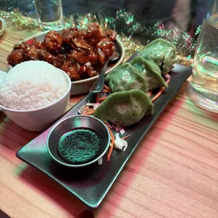 Steamed Vegetable Dumplings; General Tso's Tofu